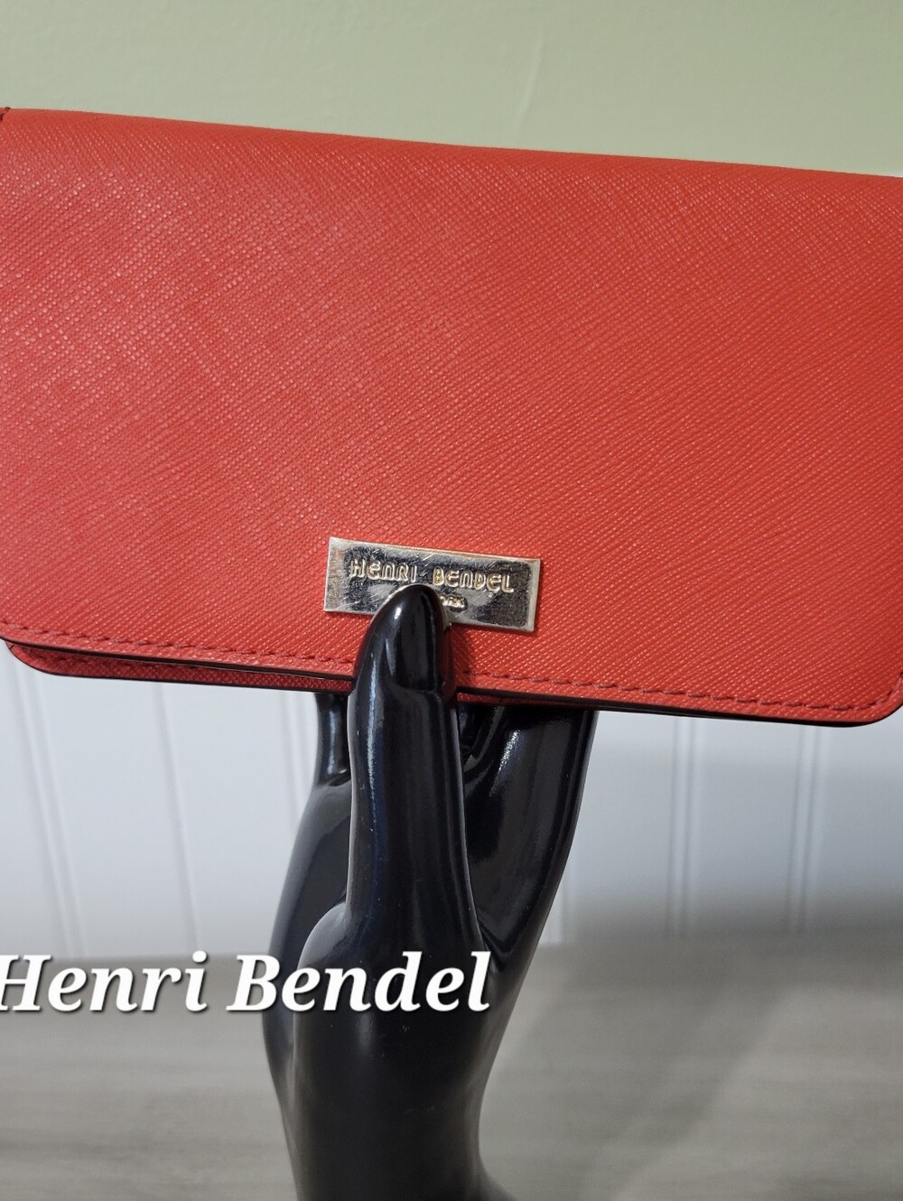 Vintage Henri Bendel Coral Red Leather Wallet Clutch with Branded Plate